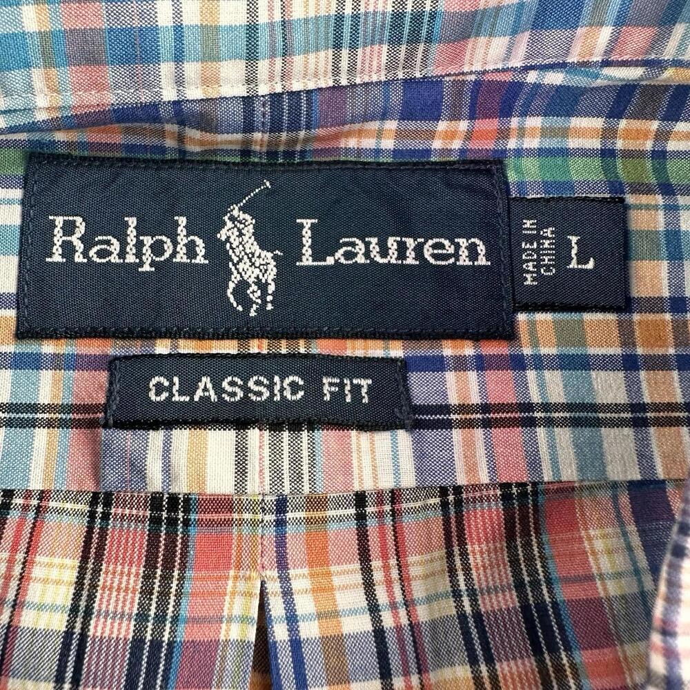 Ralph Lauren Dress Shirt Mens Large Micro Check Teal Black Orange Short Sleeve - Picture 2 of 6
